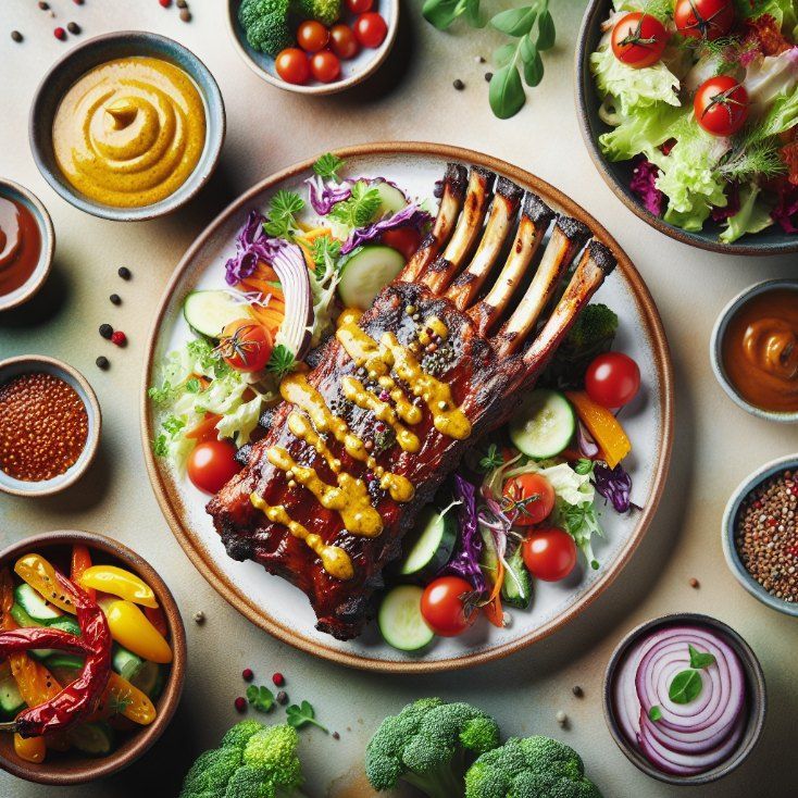 A Plate of Food With Ribs and Vegetables on a Table  — Fresco's Quality Meats (Retail) in Andergrove, QLD