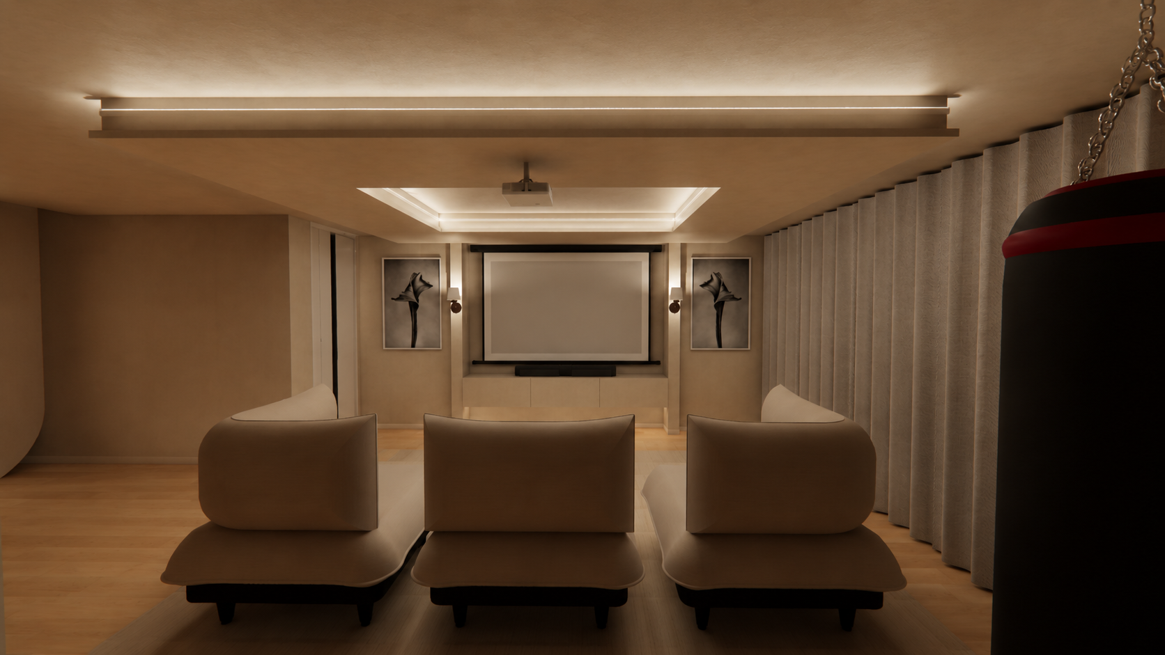 design d'une salle de cinéma moderne dans une maison unifamiliale