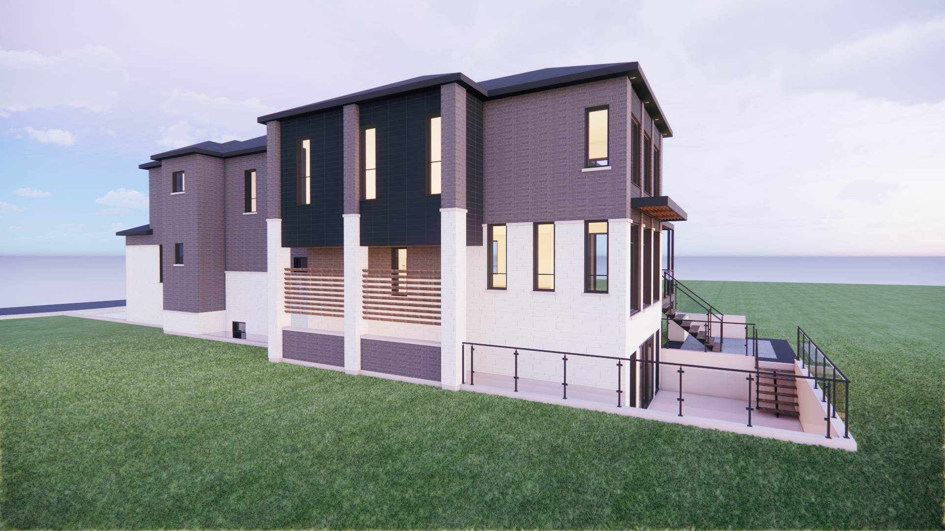 Immeuble résidentiel moderne à plusieurs étages avec une façade grise et blanche.