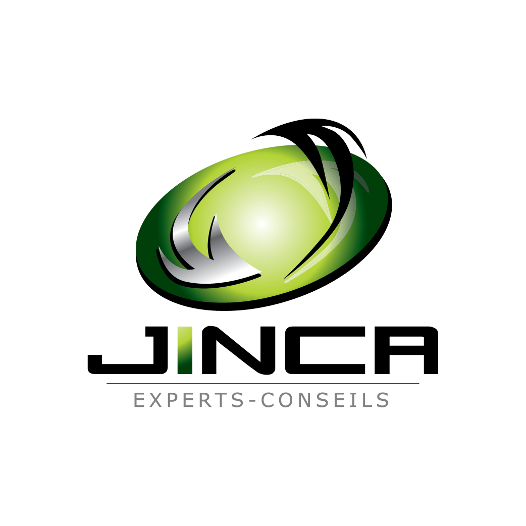 Logo pour JINCA, experts-conseils, représentant un ovale vert brillant avec des accents noirs au-dessus du nom de l'entreprise en noir.