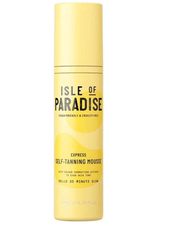 Isle of Paradise Express Self Tanning Mousse - 30 Min Fast Developing Self Tanner - Color Correcting Actives for Even Skin Tone - Vegan and Cruelty Free Sunless Tanning Foam Mousse 200 ml