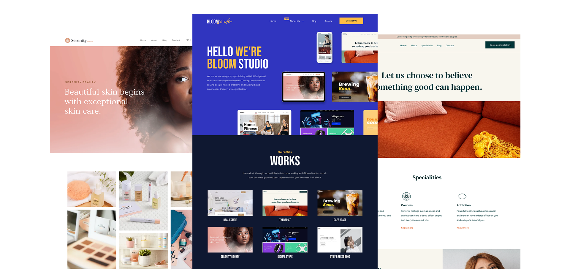 A collage of three websites , one of which is a website for a company.