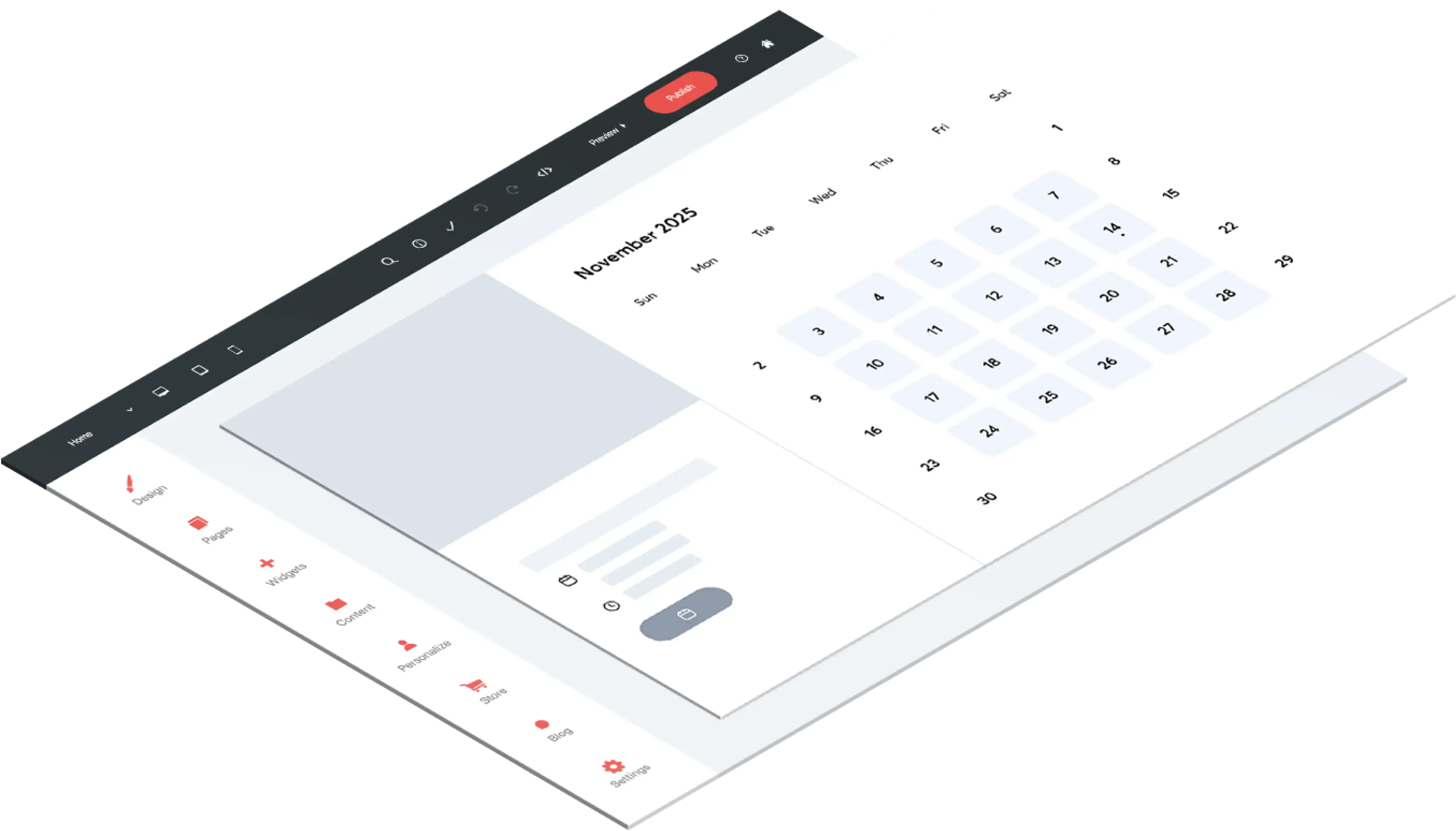 Isometric view of a webpage with a calendar, booking details, in a modern style.