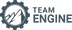 A logo with a gear icon framing a stylized mountain range next to the text 