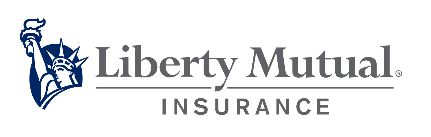Liberty Mutual Insurance logo with blue Statue of Liberty icon and gray text