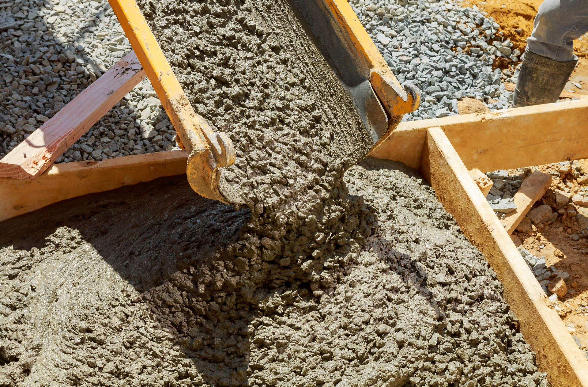 Truck mixer pouring ready mix concrete