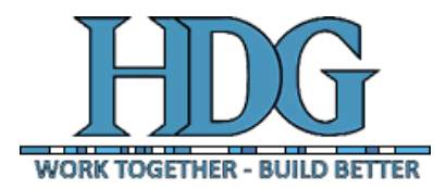 HDG logo with the words “WORKTOGETHER - BUILDER” in blue and gray