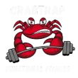 Red crab lifting a barbell, with &ldquo;CRABTRAP FUNCTIONAL FITNESS&rdquo; faintly in the background