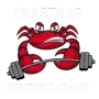 Red crab lifting a barbell, with “CRABTRAP FUNCTIONAL FITNESS” faintly in the background