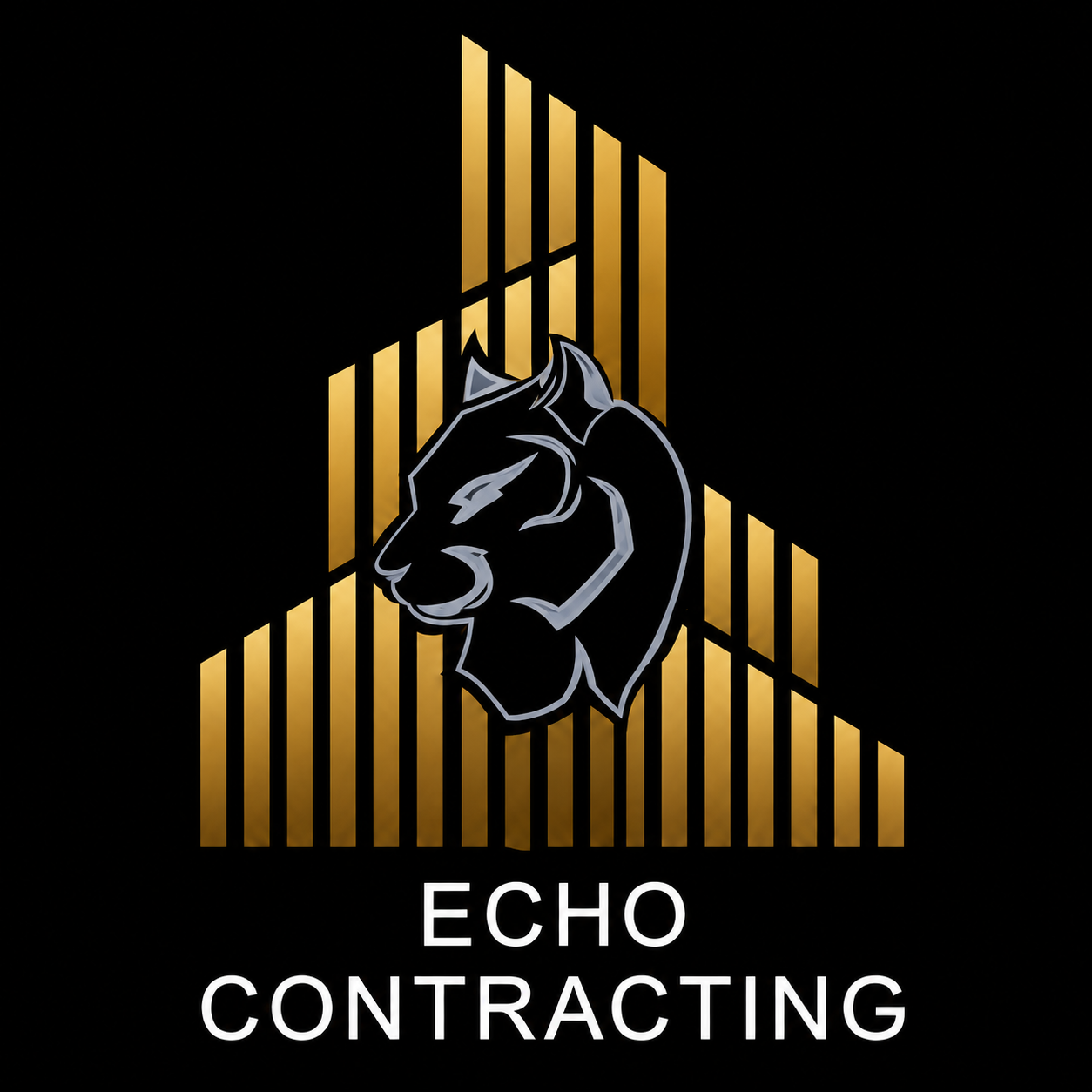 ECHO Contracting logo with gold bars and a black bear head on a black background