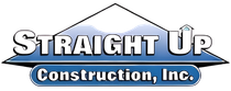 Straight Up Construction, Inc. logo with blue banner and roof outline