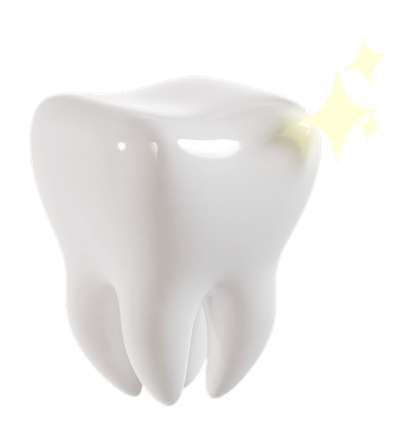 Shiny white tooth with sparkle effect, symbolizing dental cleanliness or whitening