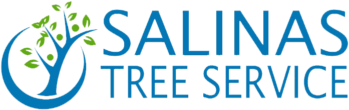 Salinas Tree Service logo with blue tree icon and green leaves, featuring the company name in blue text