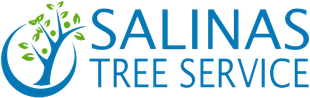 Salinas Tree Service logo with blue tree icon and green leaves, featuring the company name in blue text