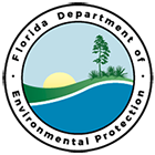 Florida Department of Environmental Protection circular logo with sun, water, and palm trees