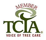 TCIA “Voice of Tree Care” member logo in green and maroon with a stylized tree ring