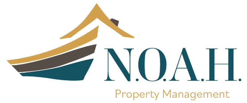 Logo for Noah Property Management: a boat with a house on top, and the letters N.O.A.H. below.