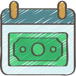 Calendar icon with a green bill, suggesting a payment or financial date.