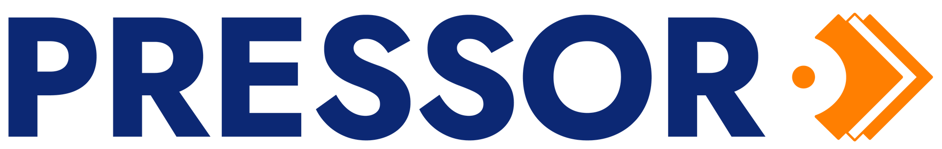 Logo PRESSOR bleu avec une flèche orange pointant vers la droite.