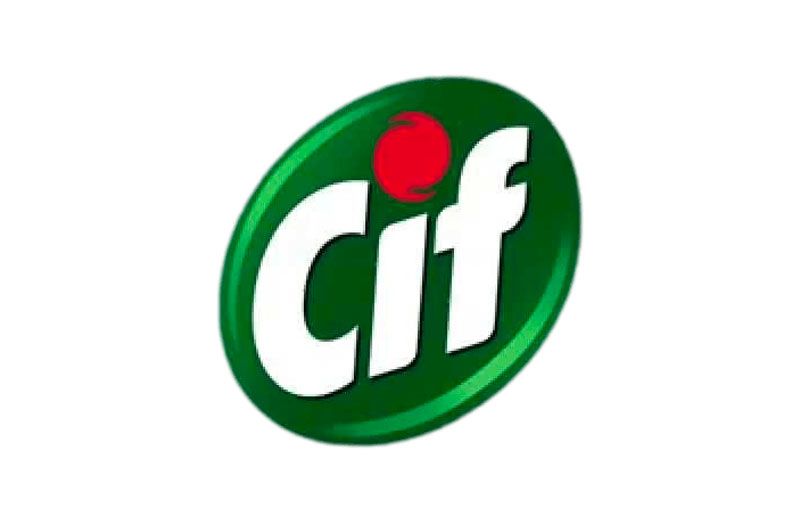 Logo Cif: ovale verde con un punto rosso, testo 