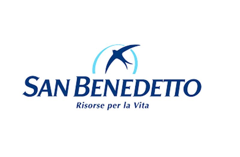 San Benedetto logo: blue stylized bird within arc over text, 