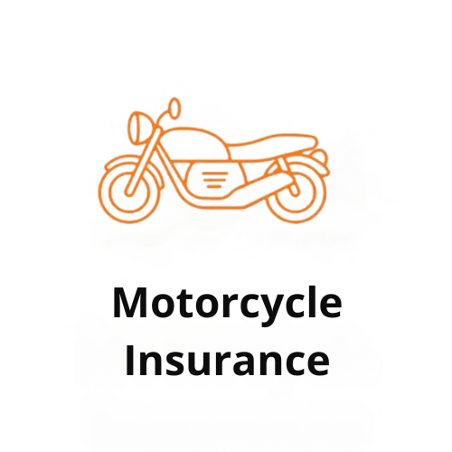 Orange line art of a motorcycle above the words 