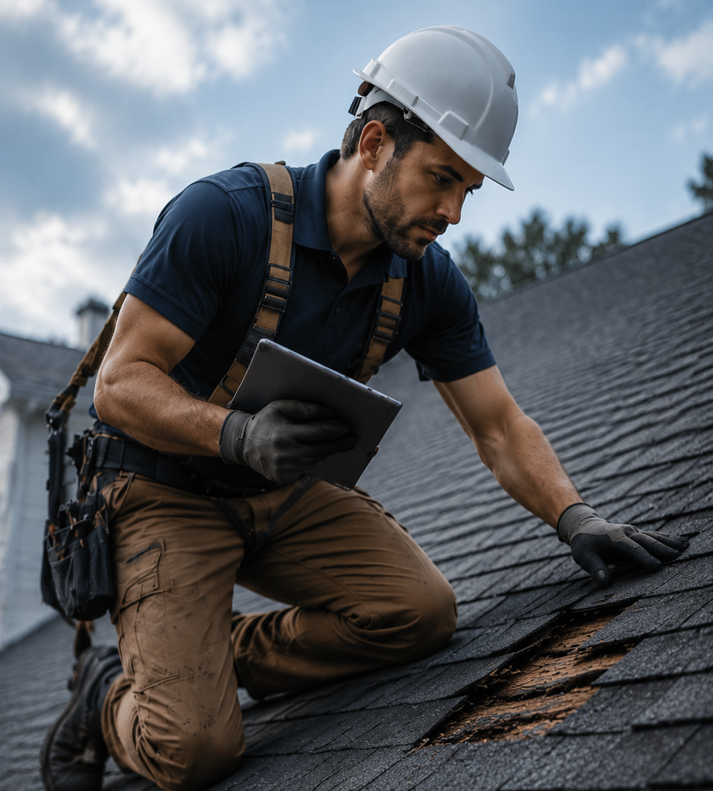  insurance adjuster assessing home damage for Home Insurance claim