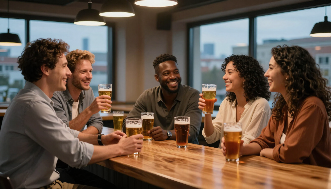 Ludzie cieszący się piwem w Taproom Wilanów