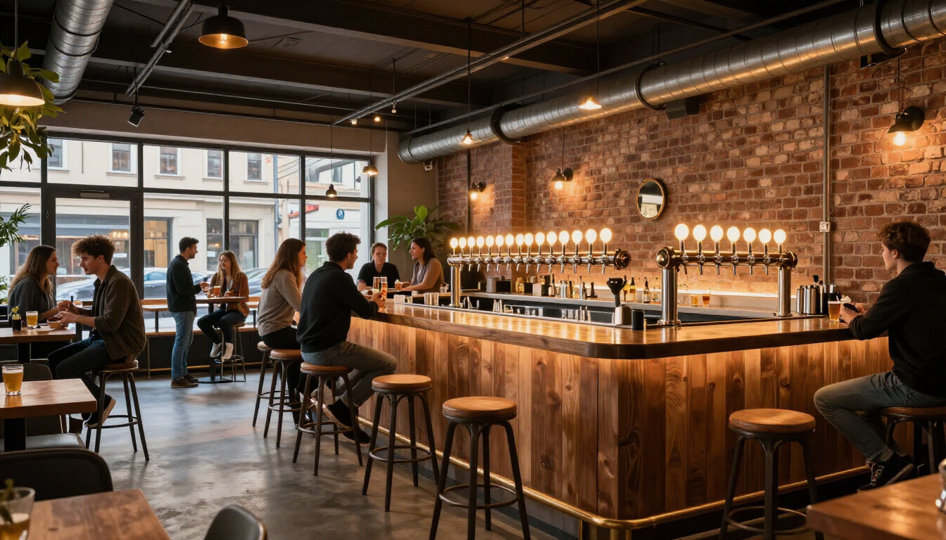 Wnętrze Taproom Wilanów z widokiem na 22 krany z piwem kraftowym