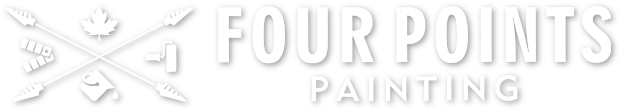 The Four Points Painting logo featuring crossed arrows with painting tool icons, set in white text on a black background.