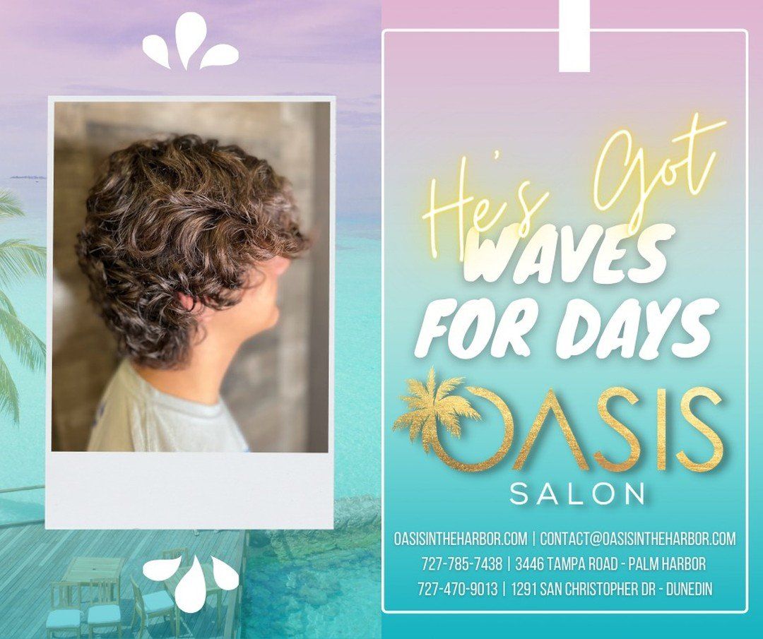 A flyer for a hair salon with a picture of a woman and the words `` he 's got waves for days ''.