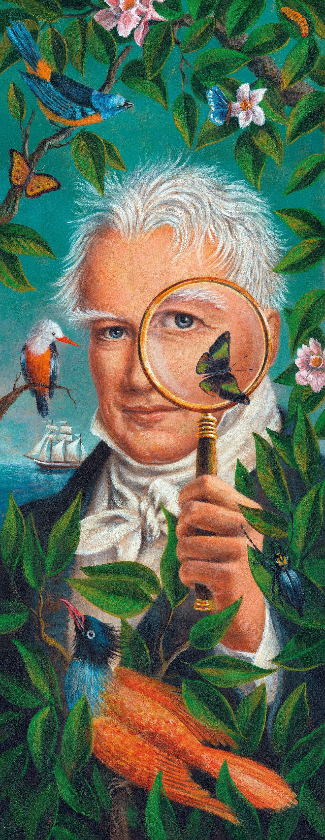 Alexander von Humboldt, South America, Ludvik Glazer-Naudé, Illustration, Digtal art, Calendar / Original: Acrylic on wood Size: 90 x 35 cm