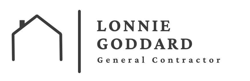 Logo for Lonnie Goddard, General Contractor, featuring a house outline next to a vertical line, and the company name.