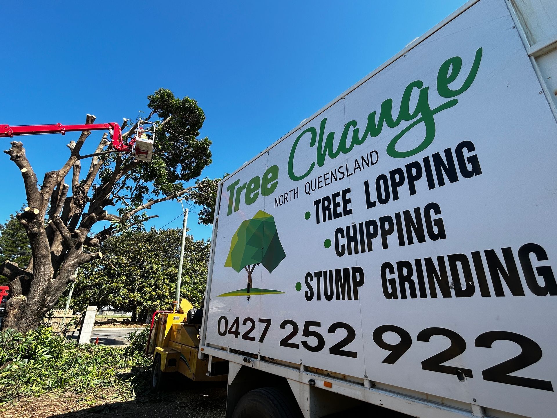 Tree Change Nq Truck With Company Services Sign Listing Tree Lopping — Tree Change NQ in Townsville, QLD