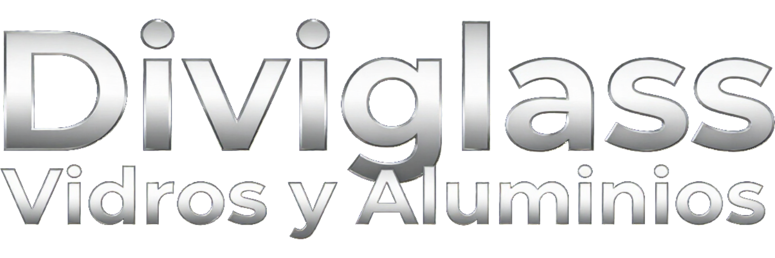 Texto del logotipo «Diviglass Vidrios y Aluminios» en gris metálico sobre fondo blanco.