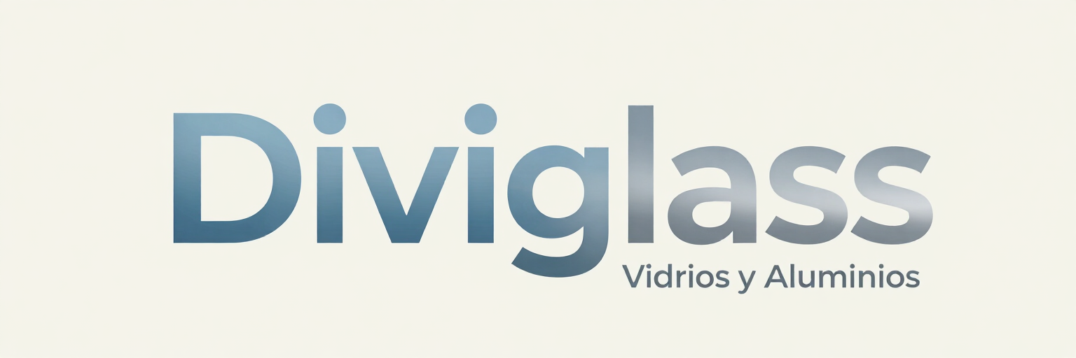 Logotipo de Diviglass con texto azul y el eslogan «Vidrios y Aluminios» debajo