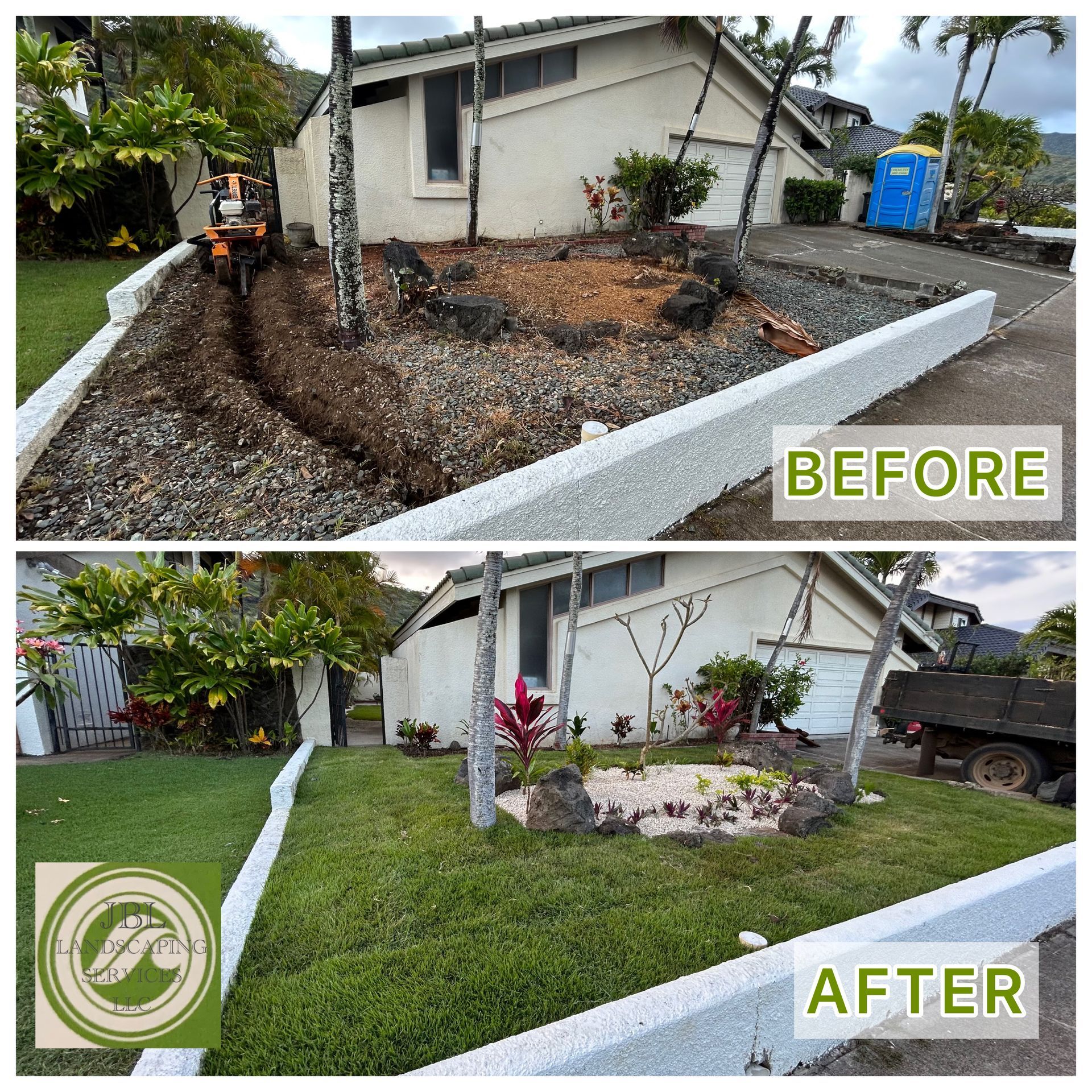 a before and after photo of a house being remodeled .
