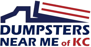 Dumpsters Near Me of KC logo with blue dump truck and red stripes