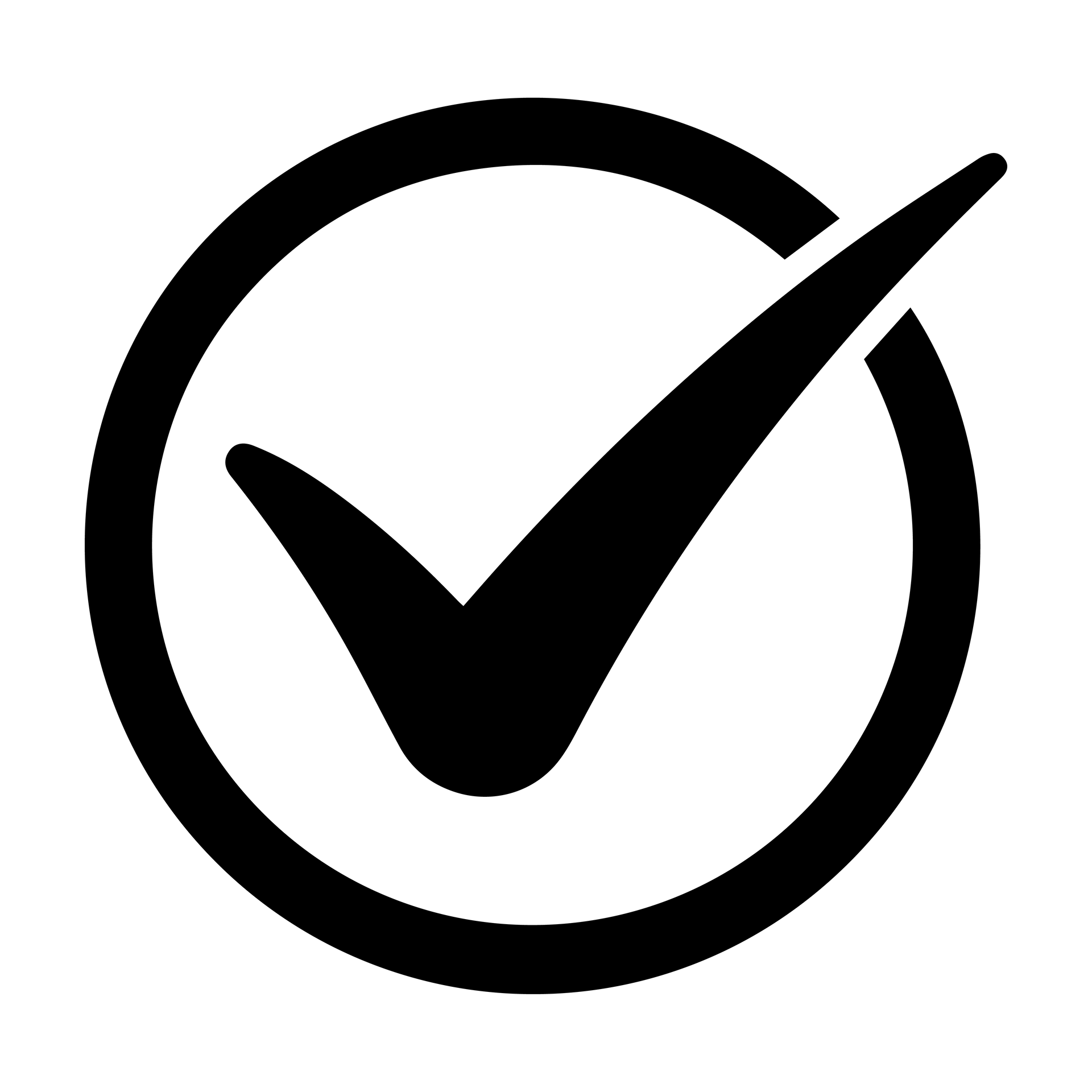 Black checkmark inside a black circle icon on a white background