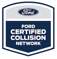 Ford Certified Collision Network logo. White text on dark blue background, with Ford logo.
