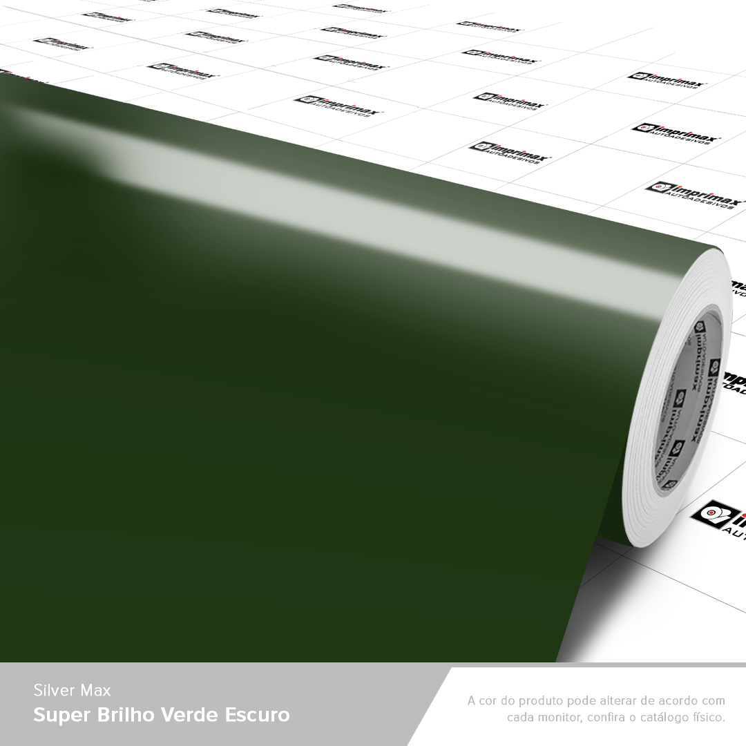 Um rolo de película vinílica adesiva verde-escura brilhante com um verso quadriculado em papel.