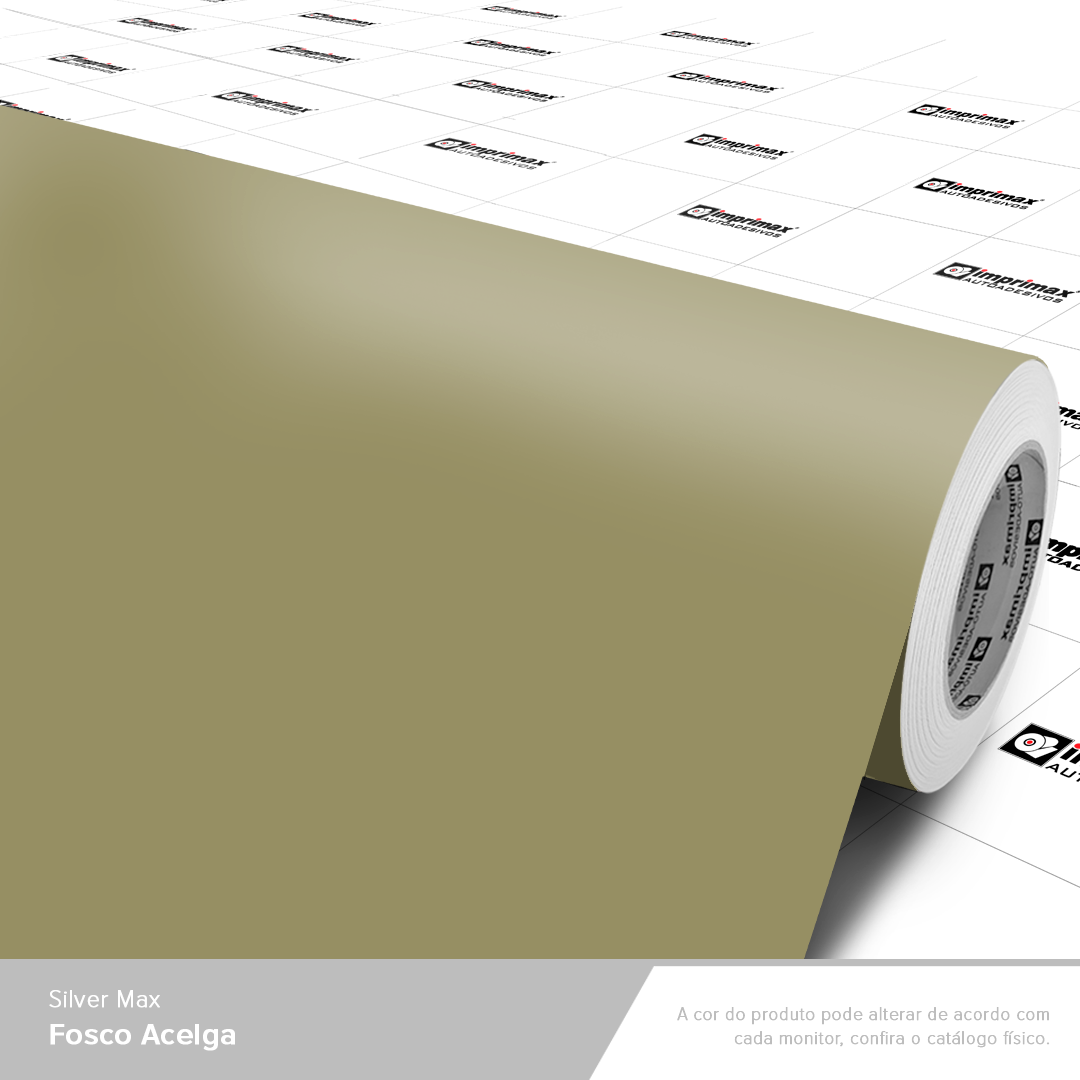 Um rolo de vinil adesivo fosco verde-acelga com papel de suporte quadriculado.
