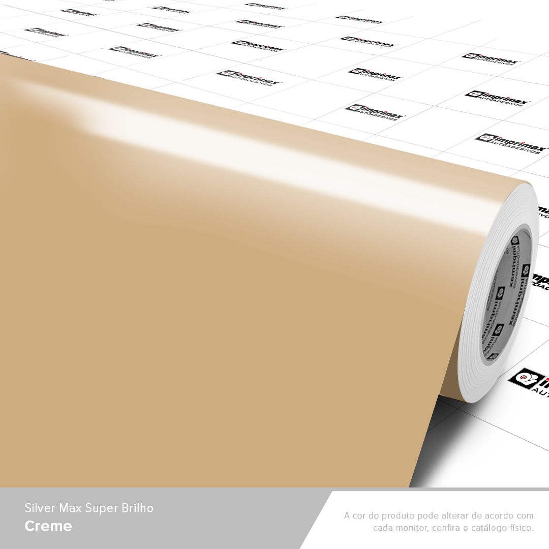 Um rolo de vinil adesivo para envelopamento, liso e com acabamento fosco, na cor creme, exibido em ângulo contra um fundo quadriculado branco.