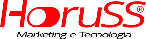 O logotipo vermelho da HoruSS com o slogan