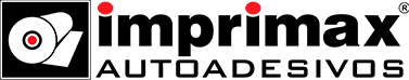 Logotipo da Imprimax Autoadesivos apresentando um ícone de rolo ao lado do nome da marca em texto preto e vermelho.