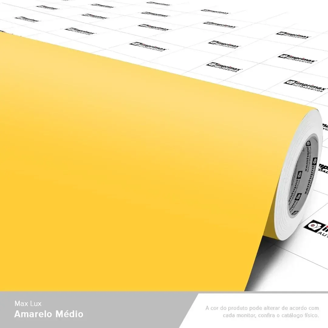 Um rolo de vinil adesivo amarelo médio com revestimento protetor quadriculado.