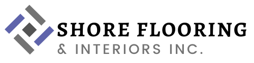 Logo for Shore Flooring & Interiors Inc. featuring a geometric design in blue and gray, with company name in black.