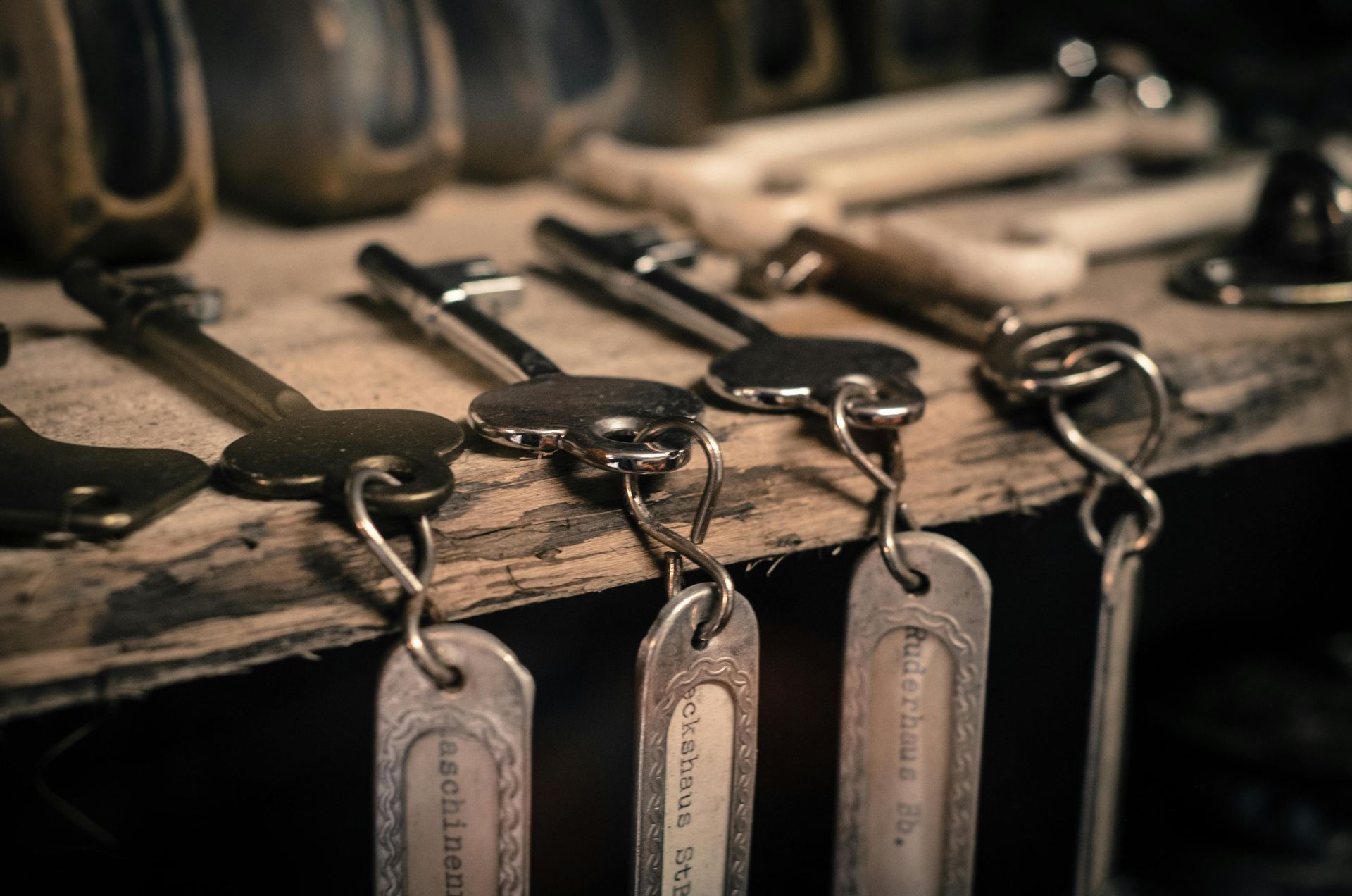 Set of Antique Metal Keys Hanging from Hooks — Terrace Locksmiths in Raymond Terrace, NSW