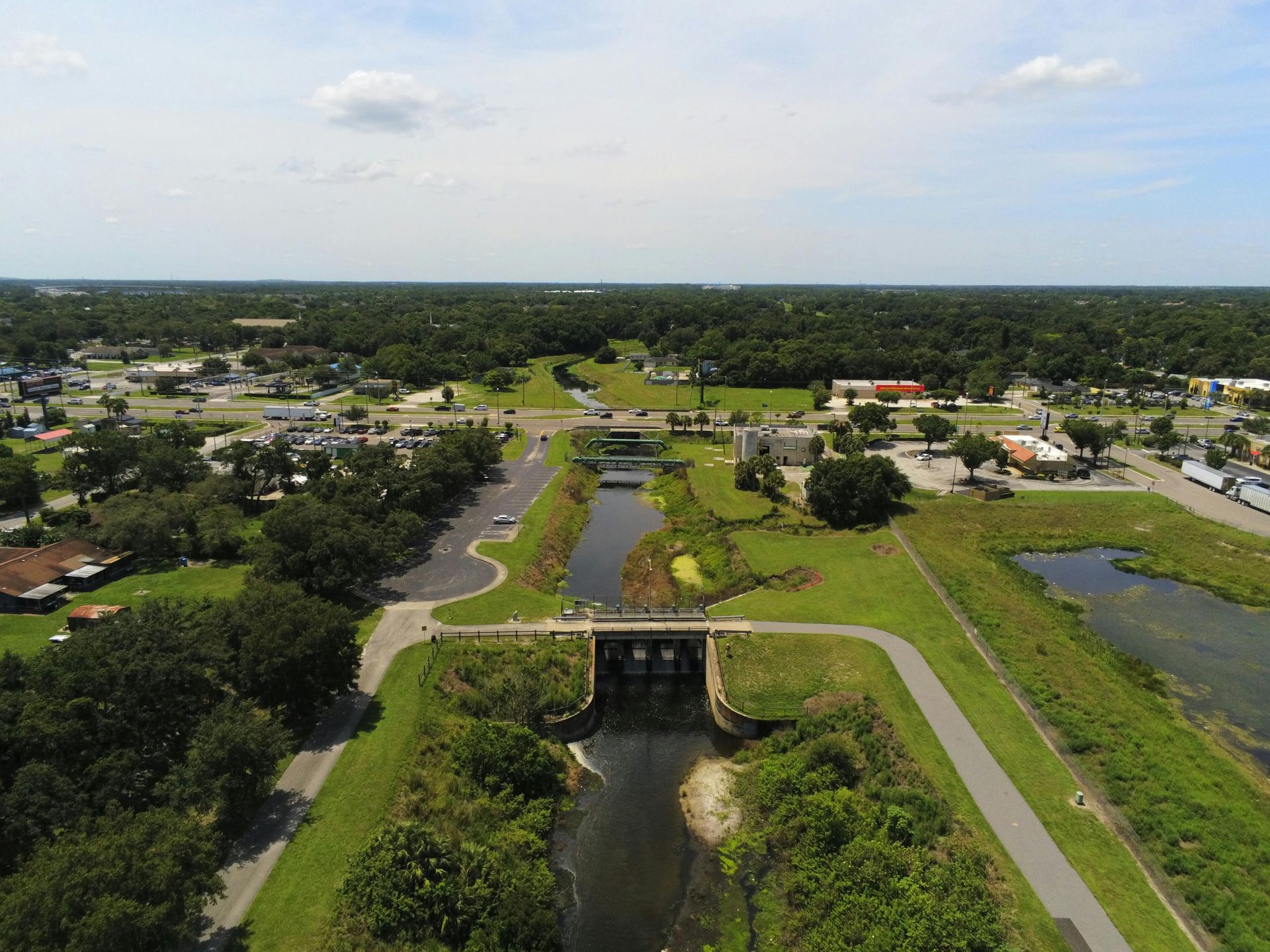 Aerial View of A Small Town with A Canal, Bridge, Roads — Terrace Locksmiths in Maitland, NSW
