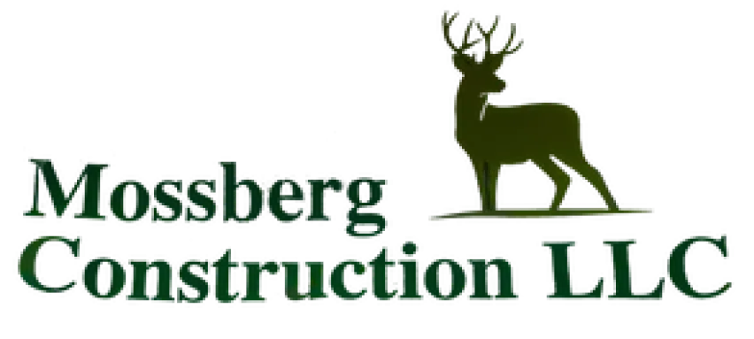 Logo for Mossberg Construction LLC featuring a deer silhouette and text in green.